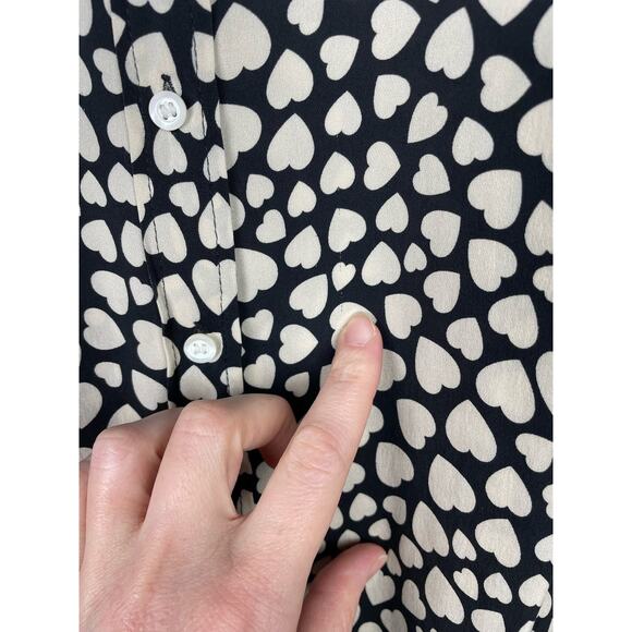 J Crew Silk Blend Button Down Boy Shirt Heart Throb Black White size 6 or 8 - Picture 6 of 10